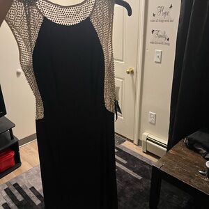 Xscape Black Dress with Gold Accents